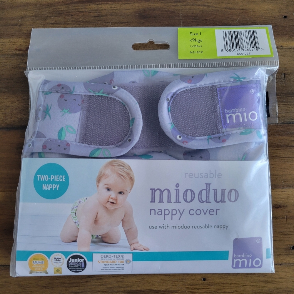 NEW Bambino Mio Size 1 Mioduo Miosoft Cloth Diaper Cover Berry Bounce Blueberry